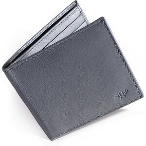 Men's Fashion Genuine Leather Slim Bifold Gray Wallet Card Stylish Blocking